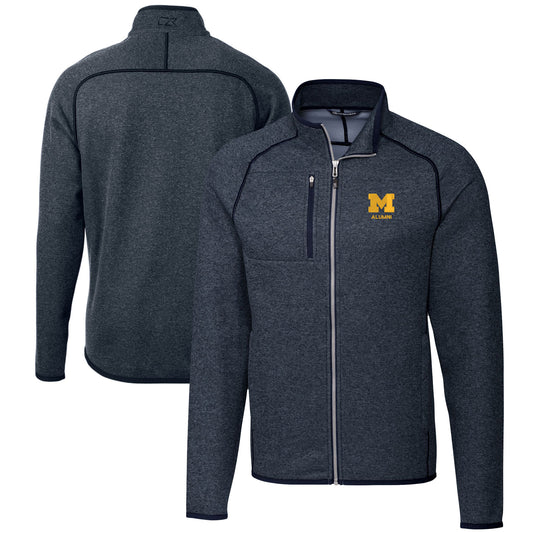 Men's Cutter & Buck  Heather Navy Michigan Wolverines Alumni Logo Mainsail Sweater-Knit Full-Zip Jacket