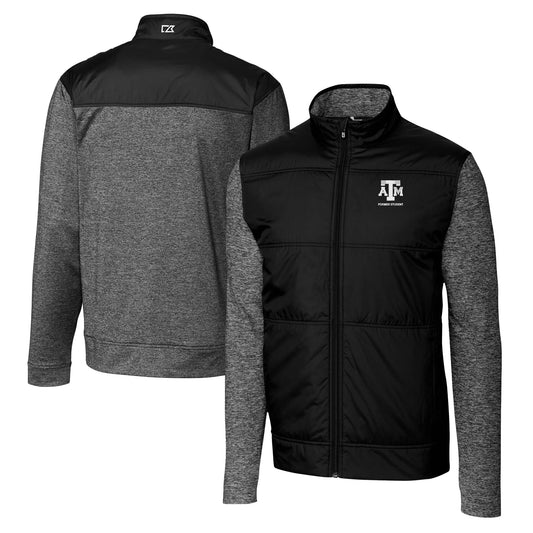 Men's Cutter & Buck Black Texas A&M Aggies Alumni Logo Stealth Hybrid Quilted Full-Zip Windbreaker Jacket