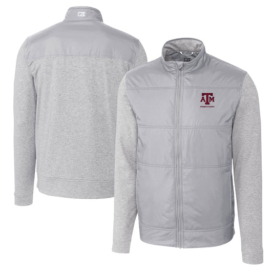 Men's Cutter & Buck Gray Texas A&M Aggies Alumni Logo Stealth Hybrid Quilted Full-Zip Windbreaker Jacket