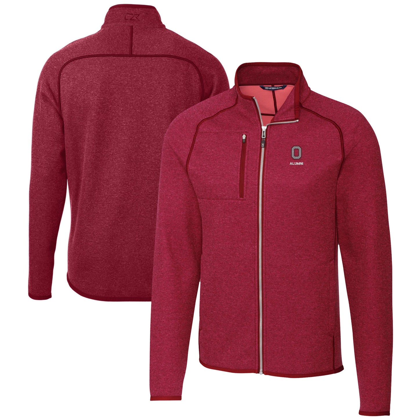 Men's Cutter & Buck  Heather Scarlet Ohio State Buckeyes Alumni Logo Mainsail Sweater-Knit Full-Zip Jacket
