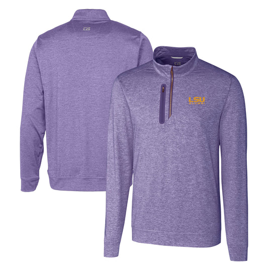 Men's Cutter & Buck  Purple LSU Tigers Alumni Logo Stealth Heathered Quarter-Zip Pullover Top