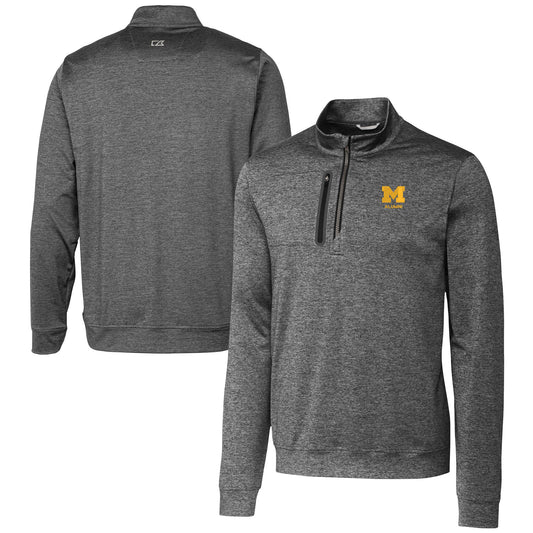 Men's Cutter & Buck  Gray Michigan Wolverines Alumni Logo Stealth Heathered Quarter-Zip Pullover Top