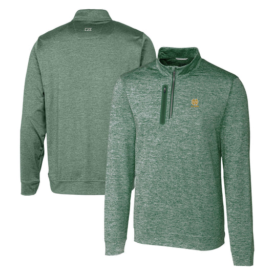 Men's Cutter & Buck  Green Notre Dame Fighting Irish Alumni Logo Stealth Heathered Quarter-Zip Pullover Top