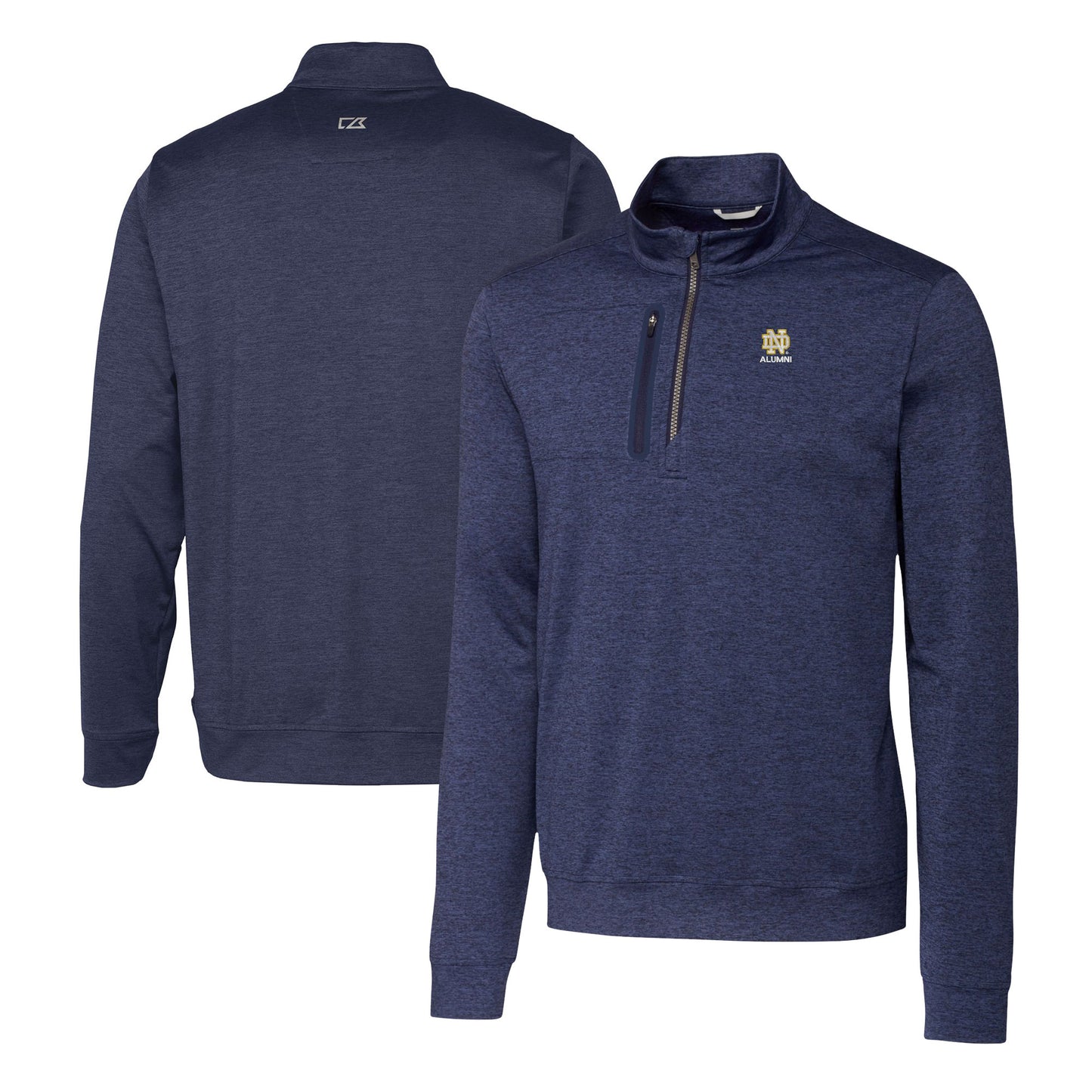 Men's Cutter & Buck  Navy Notre Dame Fighting Irish Alumni Logo Stealth Heathered Quarter-Zip Pullover Top