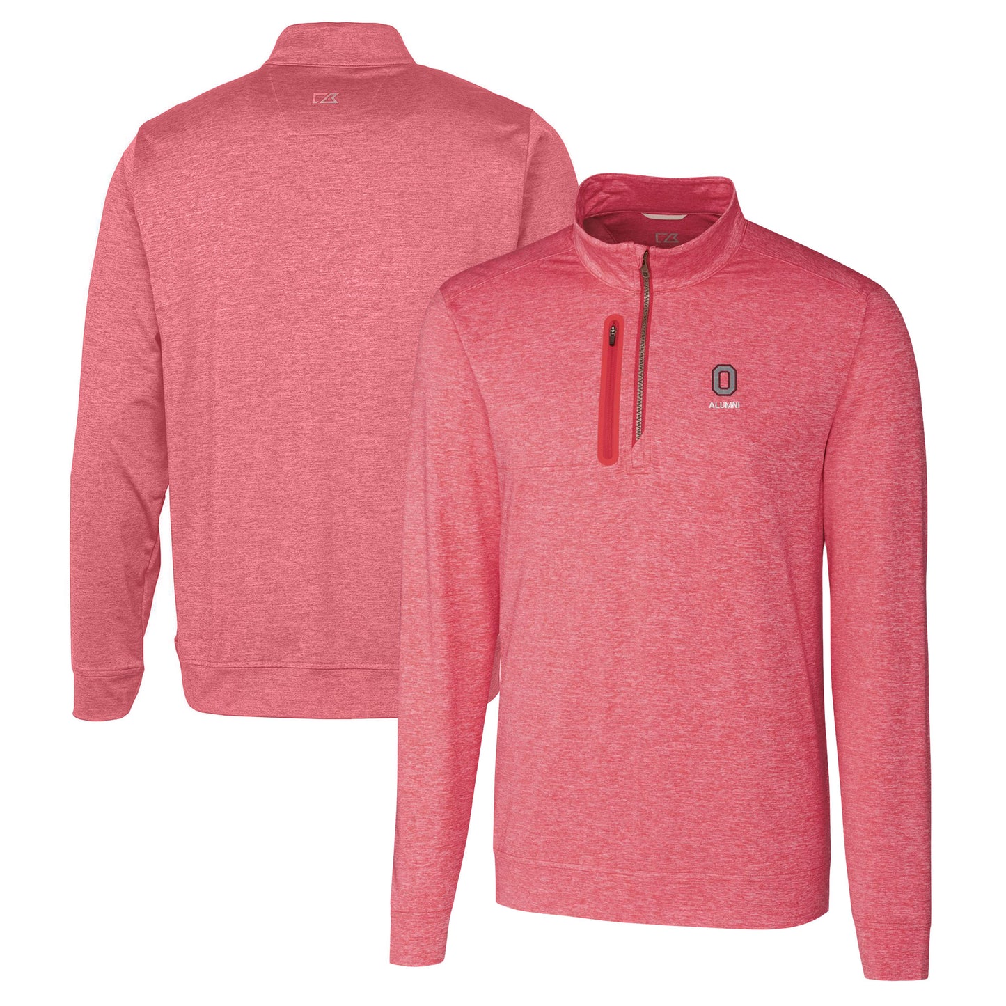 Men's Cutter & Buck  Scarlet Ohio State Buckeyes Alumni Logo Stealth Heathered Quarter-Zip Pullover Top