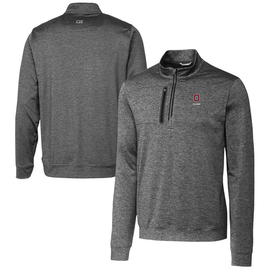 Men's Cutter & Buck  Gray Ohio State Buckeyes Alumni Logo Stealth Heathered Quarter-Zip Pullover Top