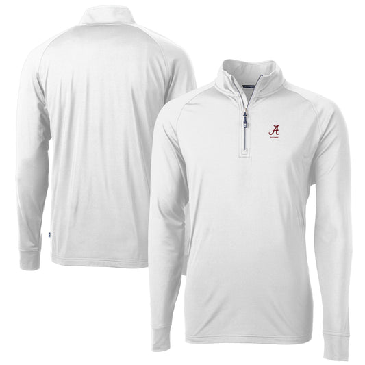 Men's Cutter & Buck  White Alabama Crimson Tide Alumni Logo Adapt Eco Knit Stretch Recycled Quarter-Zip Pullover Top