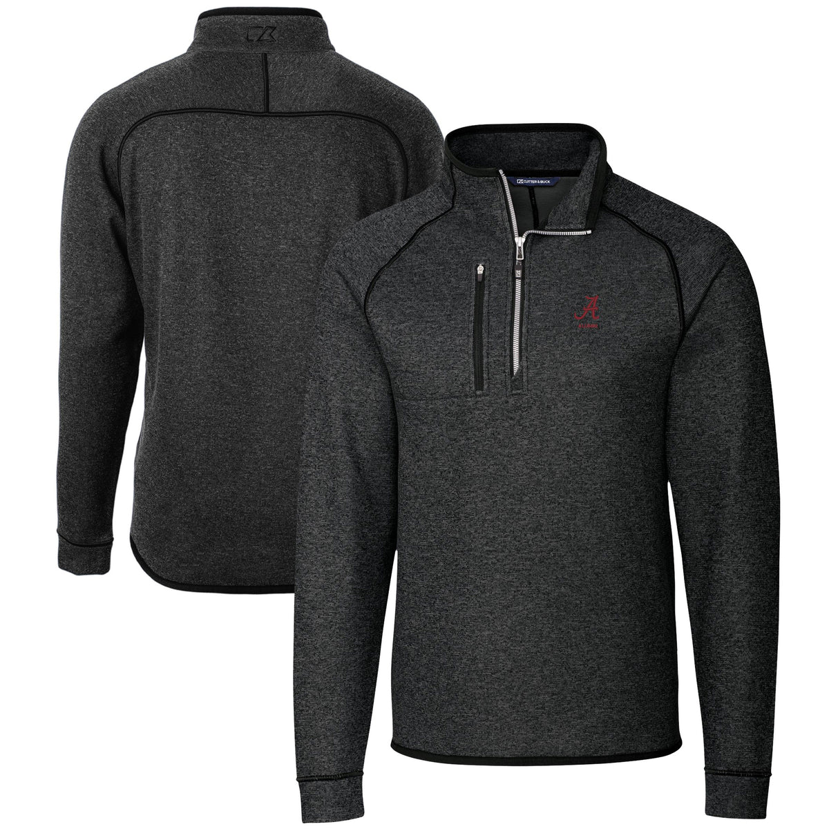 Men's Cutter & Buck  Heather Charcoal Alabama Crimson Tide Alumni Logo Mainsail Sweater-Knit Half-Zip Pullover Jacket