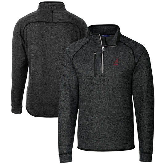 Men's Cutter & Buck  Heather Charcoal Alabama Crimson Tide Alumni Logo Mainsail Sweater-Knit Half-Zip Pullover Jacket