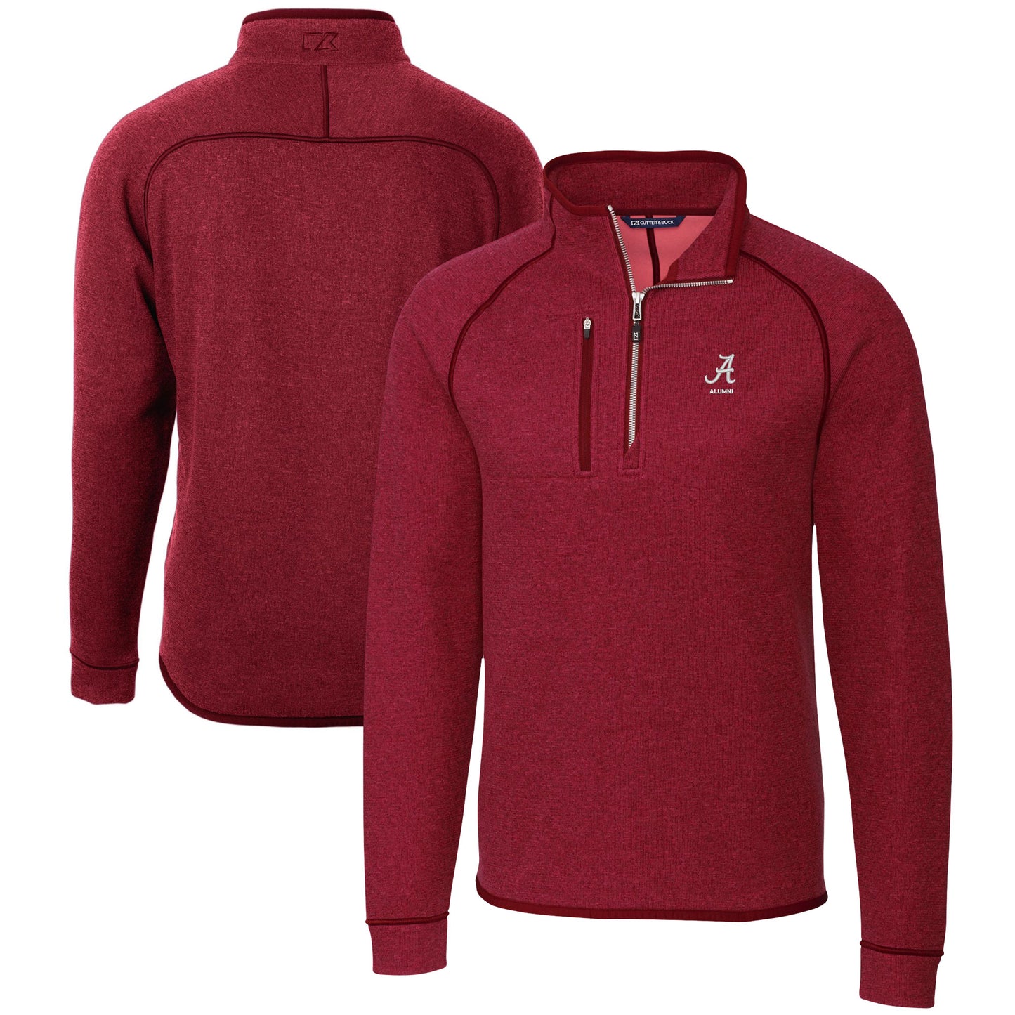 Men's Cutter & Buck  Heather Crimson Alabama Crimson Tide Alumni Logo Mainsail Sweater-Knit Half-Zip Pullover Jacket