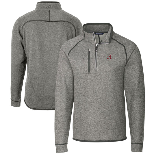 Men's Cutter & Buck  Heather Gray Alabama Crimson Tide Alumni Logo Mainsail Sweater-Knit Half-Zip Pullover Jacket