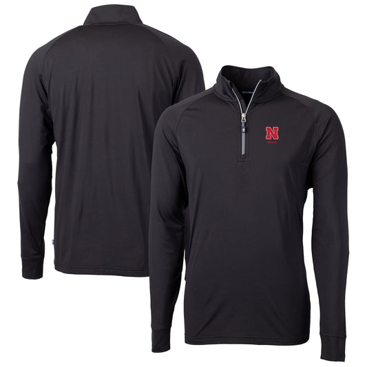 Men's Cutter & Buck  Black Nebraska Huskers Alumni Logo Adapt Eco Knit Stretch Recycled Quarter-Zip Pullover Top