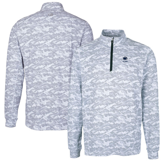 Men's Cutter & Buck  Charcoal Penn State Nittany Lions Alumni Logo Traverse Camo Print Stretch Quarter-Zip Pullover Top