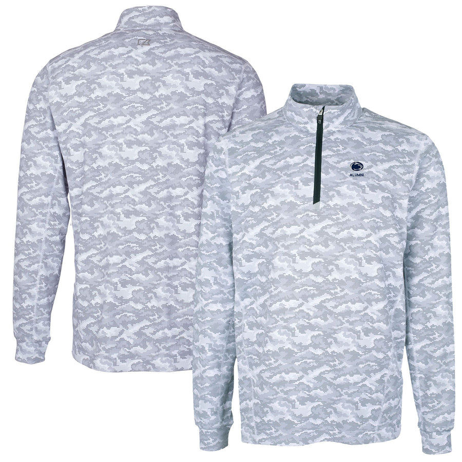 Men's Cutter & Buck  Charcoal Penn State Nittany Lions Alumni Logo Traverse Camo Print Stretch Quarter-Zip Pullover Top