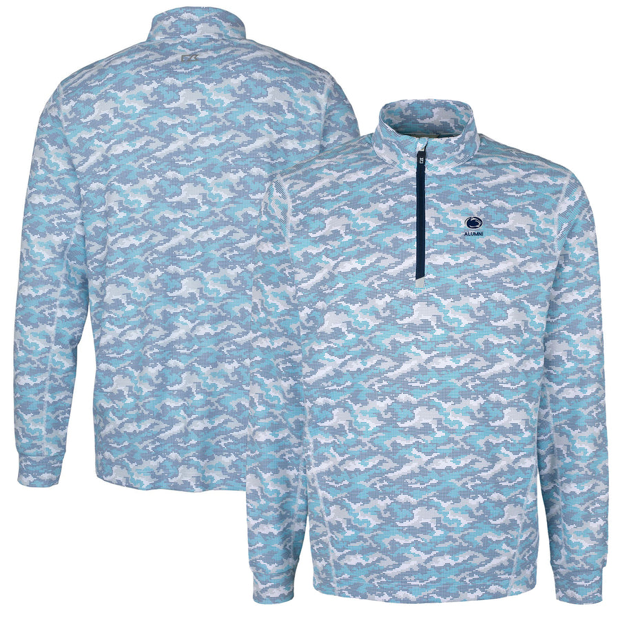 Men's Cutter & Buck  Navy Penn State Nittany Lions Alumni Logo Traverse Camo Print Stretch Quarter-Zip Pullover Top