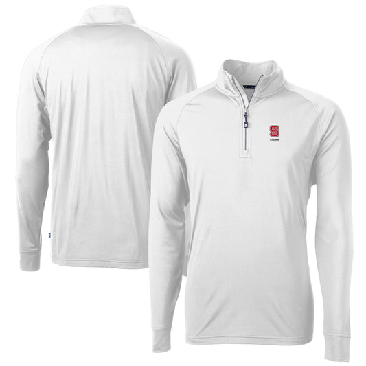 Men's Cutter & Buck  White NC State Wolfpack Alumni Logo Adapt Eco Knit Stretch Recycled Quarter-Zip Pullover Top