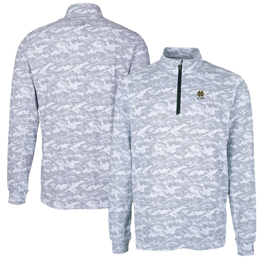 Men's Cutter & Buck  Charcoal Notre Dame Fighting Irish Alumni Logo Traverse Camo Print Stretch Quarter-Zip Pullover Top