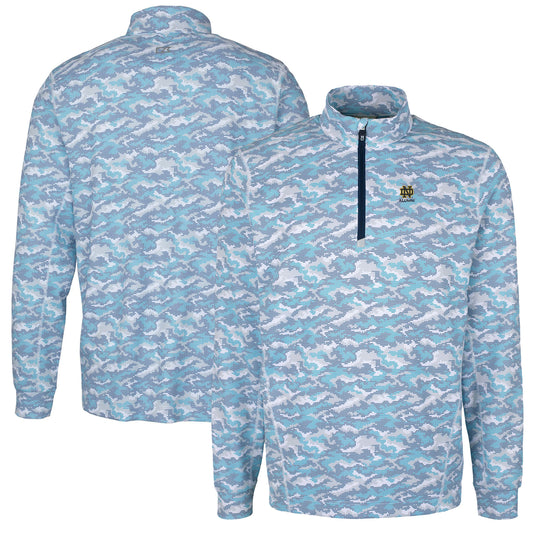 Men's Cutter & Buck  Navy Notre Dame Fighting Irish Alumni Logo Traverse Camo Print Stretch Quarter-Zip Pullover Top