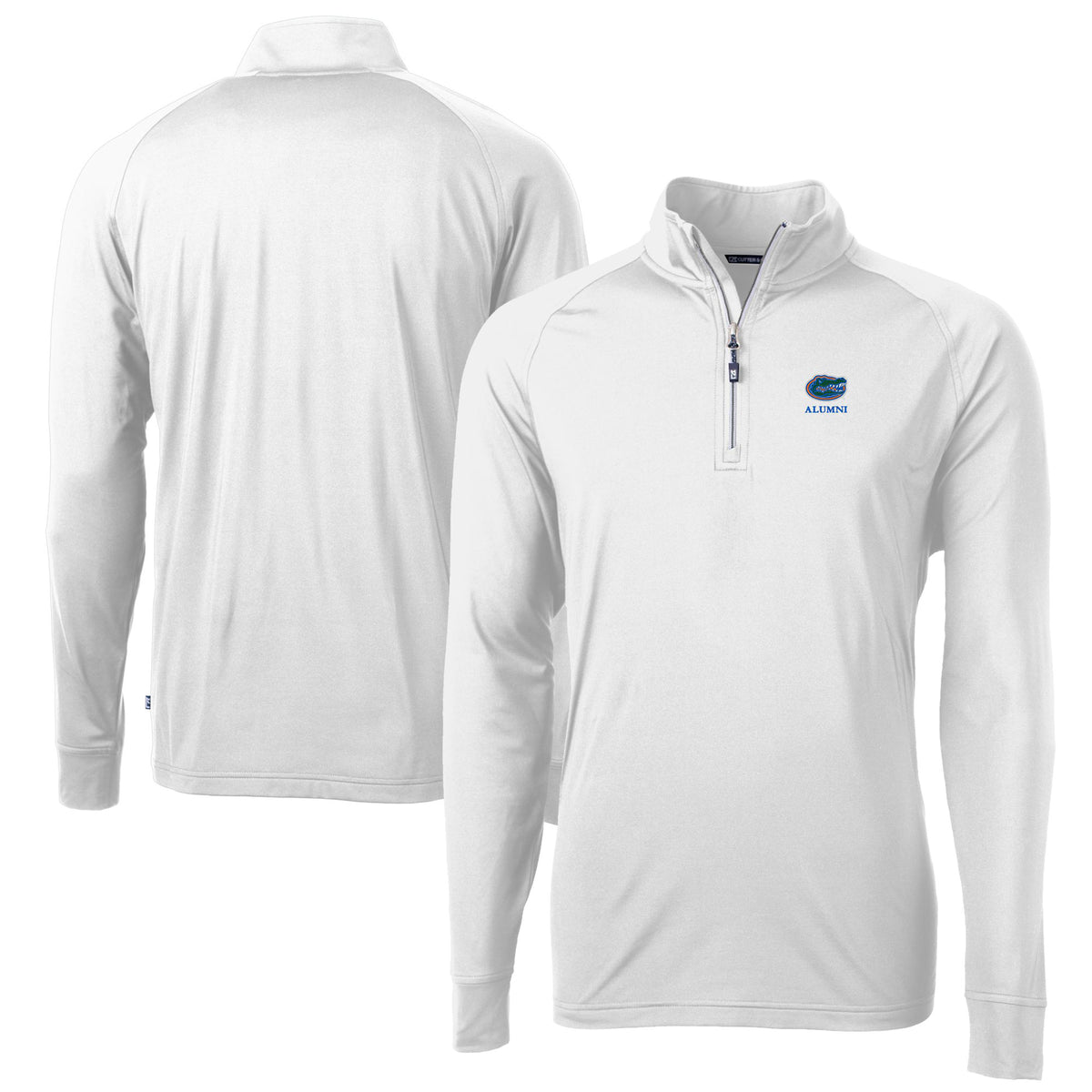 Men's Cutter & Buck  White Florida Gators Alumni Logo Adapt Eco Knit Stretch Recycled Quarter-Zip Pullover Top