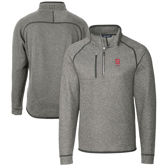 Men's Cutter & Buck  Heather Gray NC State Wolfpack Alumni Logo Mainsail Sweater-Knit Half-Zip Pullover Jacket