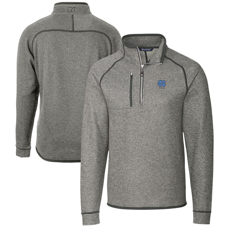 Men's Cutter & Buck  Heather Gray North Carolina Tar Heels Alumni Logo Mainsail Sweater-Knit Half-Zip Pullover Jacket