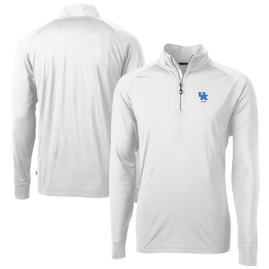 Men's Cutter & Buck  White Kentucky Wildcats Alumni Logo Adapt Eco Knit Stretch Recycled Quarter-Zip Pullover Top