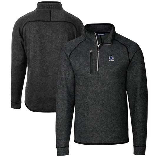 Men's Cutter & Buck  Heather Charcoal Penn State Nittany Lions Alumni Logo Mainsail Sweater-Knit Half-Zip Pullover Jacket