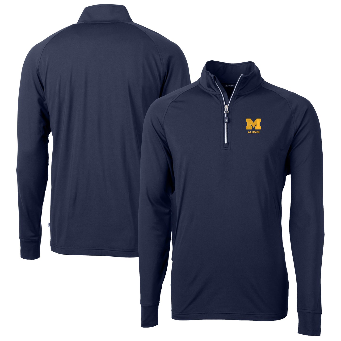 Men's Cutter & Buck  Navy Michigan Wolverines Alumni Logo Adapt Eco Knit Stretch Recycled Quarter-Zip Pullover Top