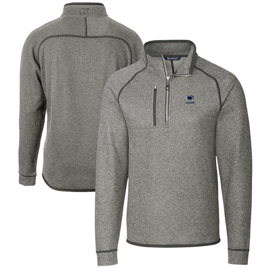 Men's Cutter & Buck  Heather Gray Penn State Nittany Lions Alumni Logo Mainsail Sweater-Knit Half-Zip Pullover Jacket