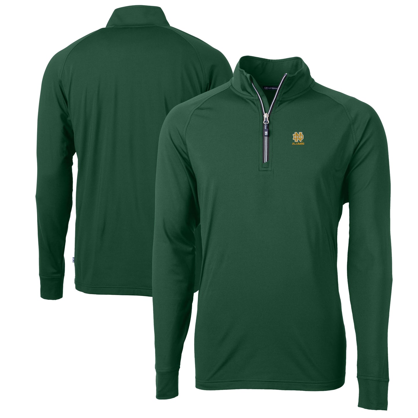 Men's Cutter & Buck  Green Notre Dame Fighting Irish Alumni Logo Adapt Eco Knit Stretch Recycled Quarter-Zip Pullover Top