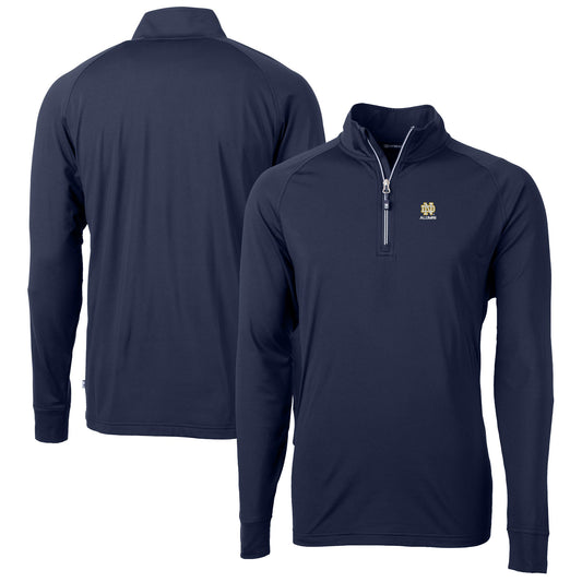 Men's Cutter & Buck  Navy Notre Dame Fighting Irish Alumni Logo Adapt Eco Knit Stretch Recycled Quarter-Zip Pullover Top