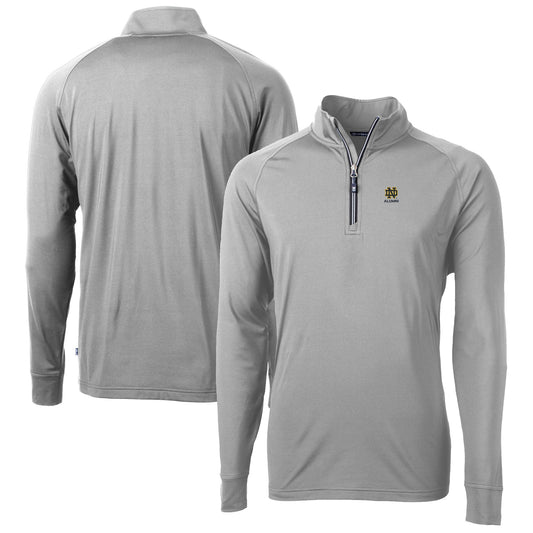 Men's Cutter & Buck  Gray Notre Dame Fighting Irish Alumni Logo Adapt Eco Knit Stretch Recycled Quarter-Zip Pullover Top