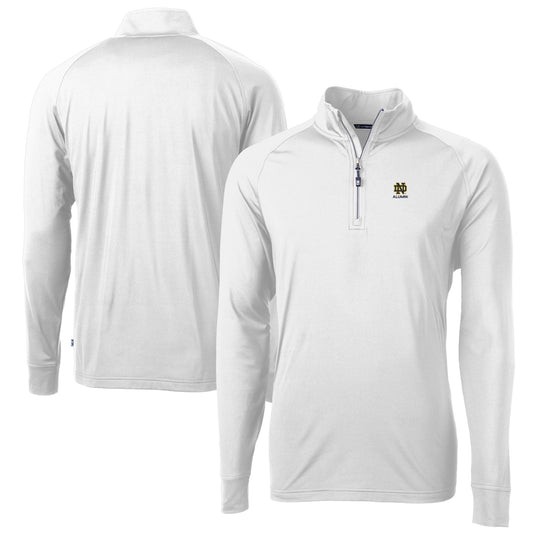 Men's Cutter & Buck  White Notre Dame Fighting Irish Alumni Logo Adapt Eco Knit Stretch Recycled Quarter-Zip Pullover Top