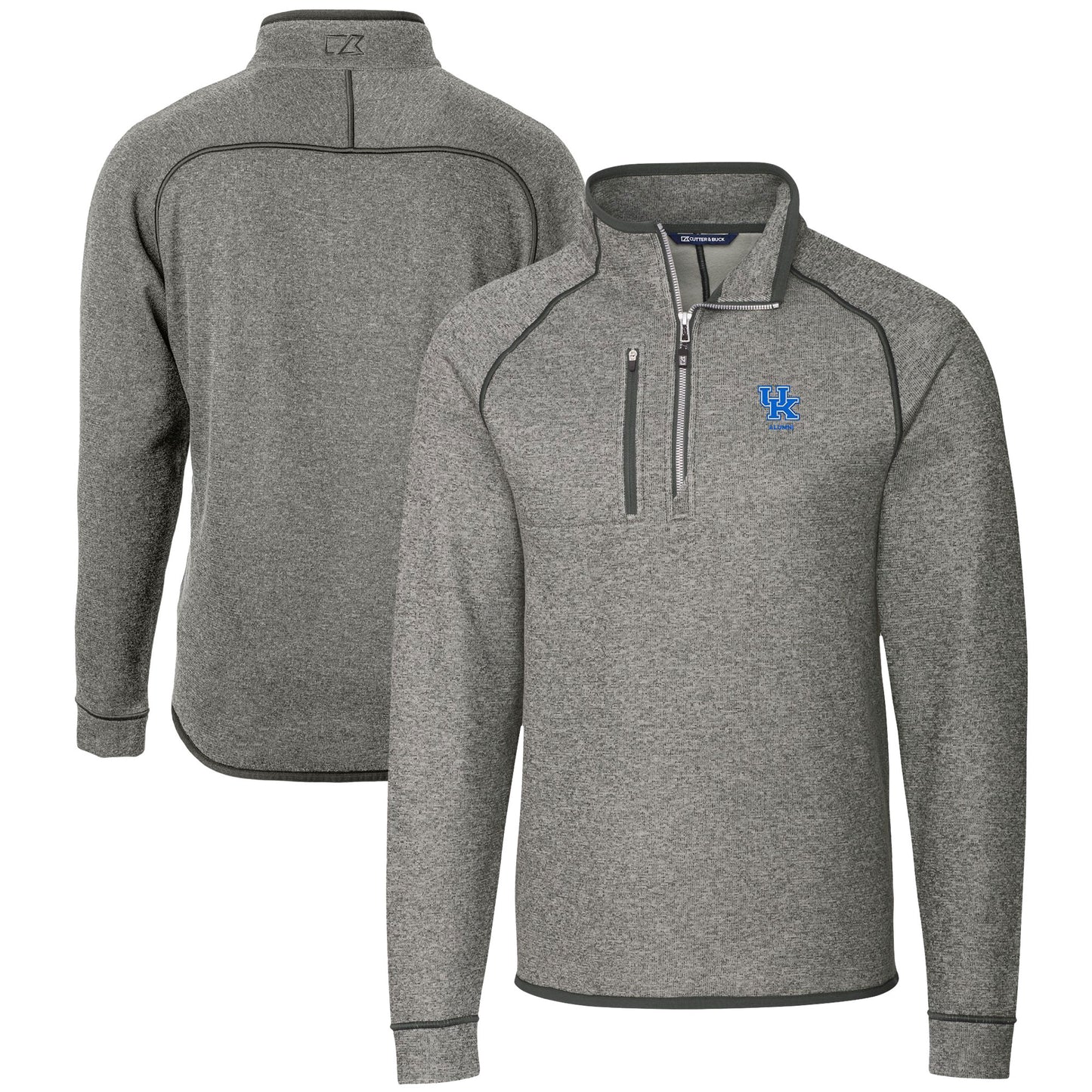 Men's Cutter & Buck  Heather Gray Kentucky Wildcats Alumni Logo Mainsail Sweater-Knit Half-Zip Pullover Jacket