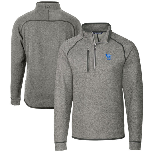 Men's Cutter & Buck  Heather Gray Kentucky Wildcats Alumni Logo Mainsail Sweater-Knit Half-Zip Pullover Jacket
