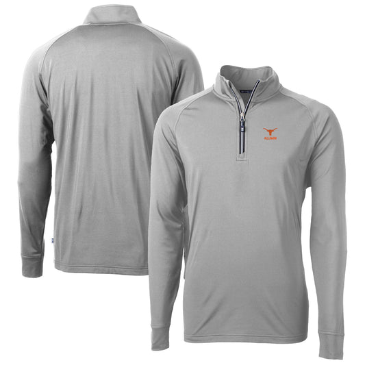 Men's Cutter & Buck  Gray Texas Longhorns Alumni Logo Adapt Eco Knit Stretch Recycled Quarter-Zip Pullover Top