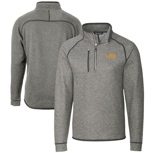 Men's Cutter & Buck  Heather Gray LSU Tigers Alumni Logo Mainsail Sweater-Knit Half-Zip Pullover Jacket