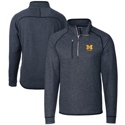 Men's Cutter & Buck  Heather Navy Michigan Wolverines Alumni Logo Mainsail Sweater-Knit Half-Zip Pullover Jacket