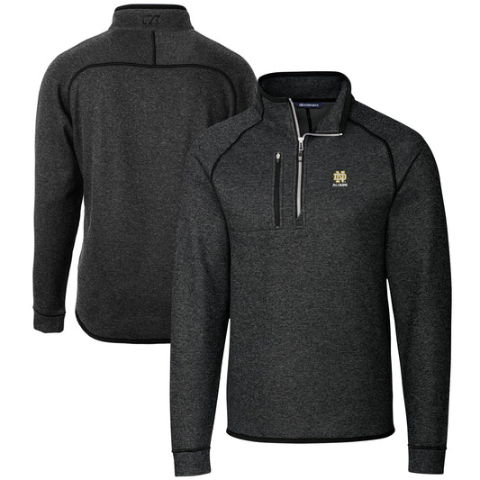 Men's Cutter & Buck  Heather Charcoal Notre Dame Fighting Irish Alumni Logo Mainsail Sweater-Knit Half-Zip Pullover Jacket