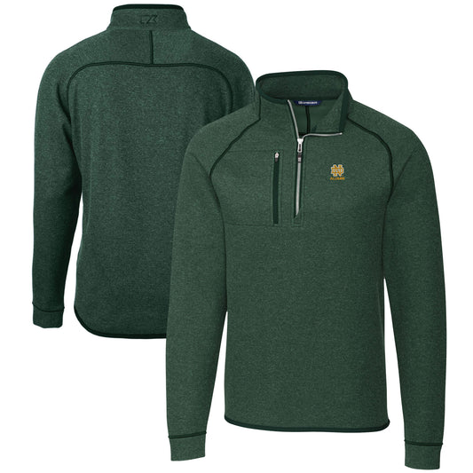 Men's Cutter & Buck  Heather Green Notre Dame Fighting Irish Alumni Logo Mainsail Sweater-Knit Half-Zip Pullover Jacket