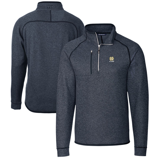 Men's Cutter & Buck  Heather Navy Notre Dame Fighting Irish Alumni Logo Mainsail Sweater-Knit Half-Zip Pullover Jacket