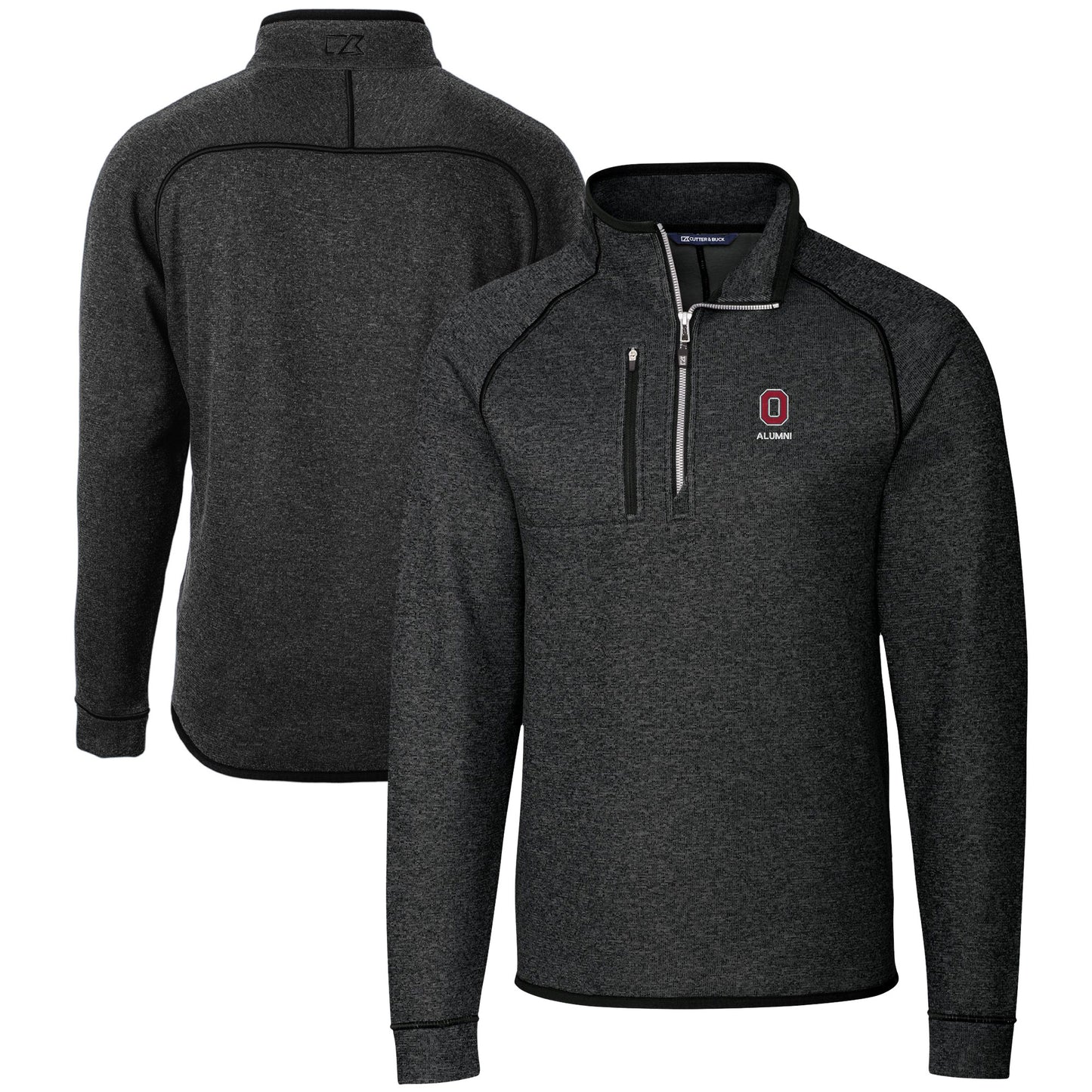 Men's Cutter & Buck  Heather Charcoal Ohio State Buckeyes Alumni Logo Mainsail Sweater-Knit Half-Zip Pullover Jacket