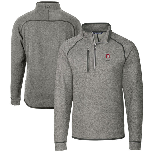 Men's Cutter & Buck  Heather Gray Ohio State Buckeyes Alumni Logo Mainsail Sweater-Knit Half-Zip Pullover Jacket