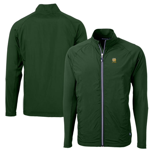 Men's Cutter & Buck  Green Notre Dame Fighting Irish Alumni Logo Adapt Eco Knit Hybrid Recycled Full-Zip Jacket