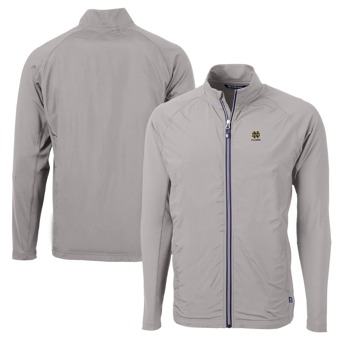 Men's Cutter & Buck  Gray Notre Dame Fighting Irish Alumni Logo Adapt Eco Knit Hybrid Recycled Full-Zip Jacket