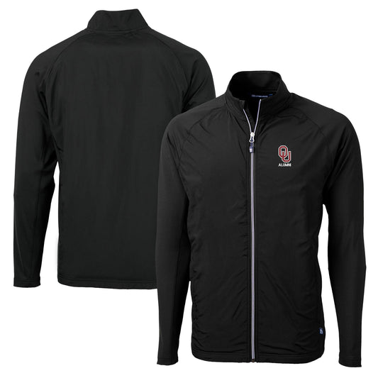 Men's Cutter & Buck  Black Oklahoma Sooners Alumni Logo Adapt Eco Knit Hybrid Recycled Full-Zip Jacket