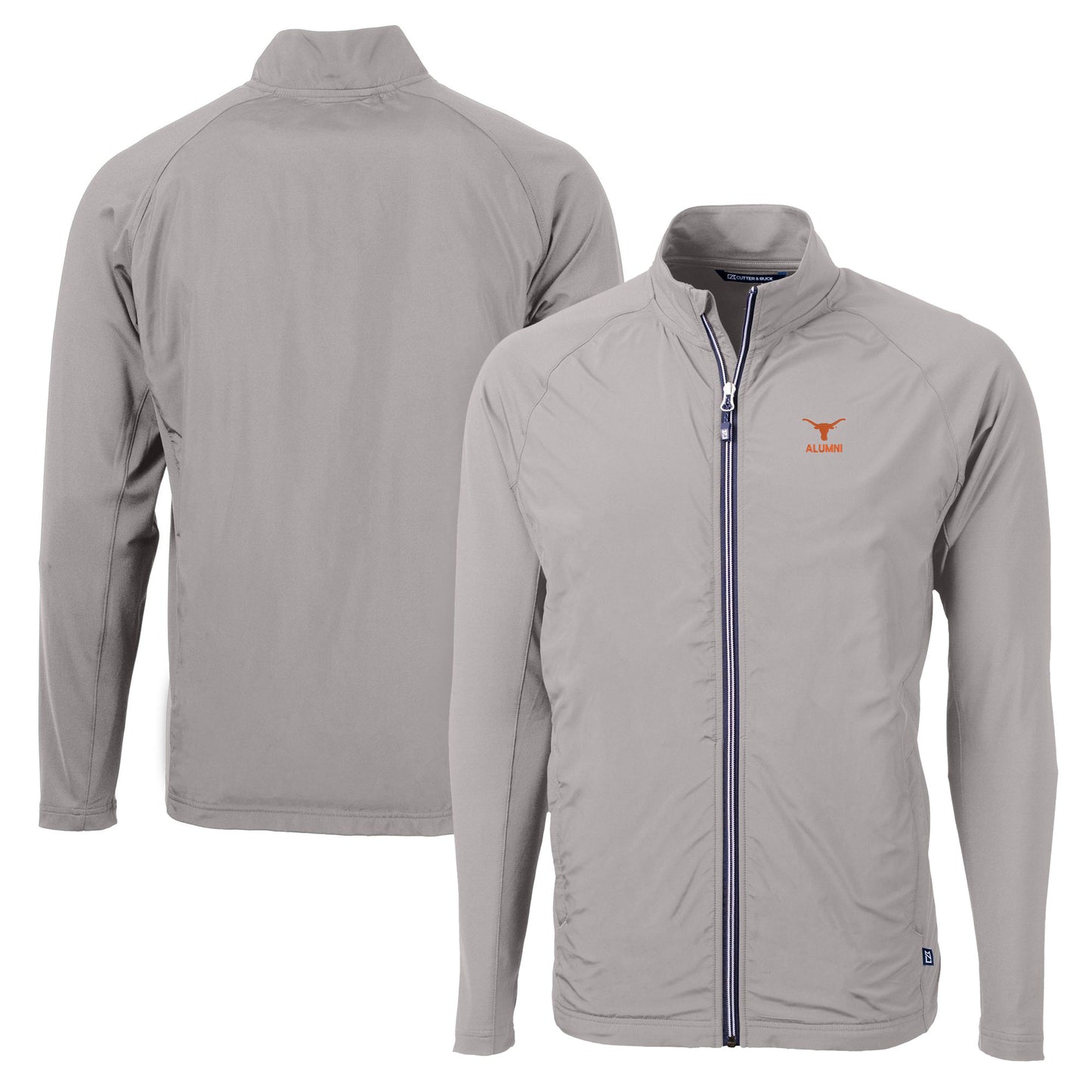 Men's Cutter & Buck  Gray Texas Longhorns Alumni Logo Adapt Eco Knit Hybrid Recycled Full-Zip Jacket