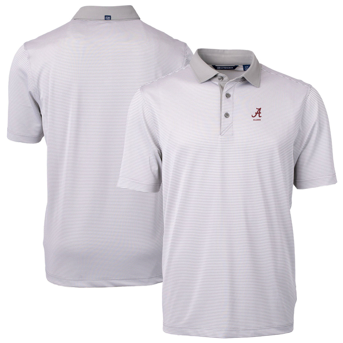 Men's Cutter & Buck  Gray Alabama Crimson Tide Alumni Logo Virtue Eco Pique Micro Stripe Recycled Polo