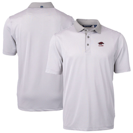 Men's Cutter & Buck  Gray Arkansas Razorbacks Alumni Logo Virtue Eco Pique Micro Stripe Recycled Polo