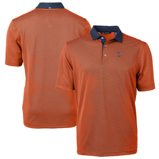 Men's Cutter & Buck  Orange Auburn Tigers Alumni Logo Virtue Eco Pique Micro Stripe Recycled Polo